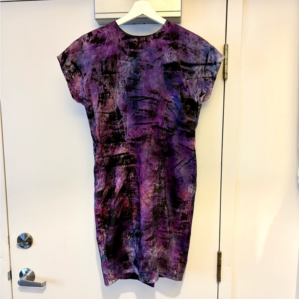 Vintage sleeveless 80s bodycon linen dress hand dyed purple black one of a kind